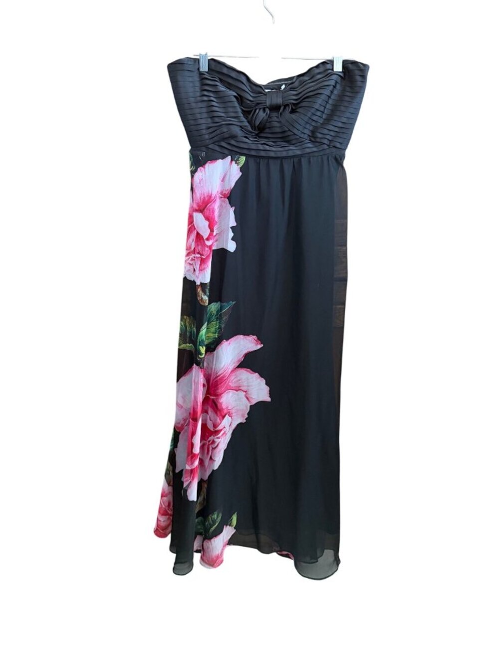 One33 Social Black Strapless Floral Maxi Dress Size 10 Polyester Blend Elegant